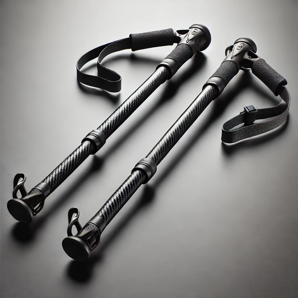 Lightweight carbon fiber trekking poles for hiking, durable with ergonomic handles.