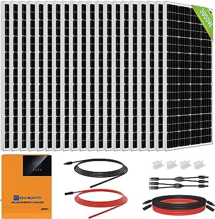 Image of the ECO-WORTHY 15.6KWH 3900W 48V Solar Power Complete System for Home Shed, including 20pcs 195W Solar Panel and 1pc 5000W 48V All-in-one MPPT Solar Charge Inverter + Z-Bracket.