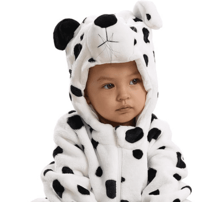 Adorable baby wearing TONWHAR animal onesie, a popular choice for Baby Halloween Outfits. Fuzzy brown bear costume with cute ears and paws, perfect for infants and toddlers.