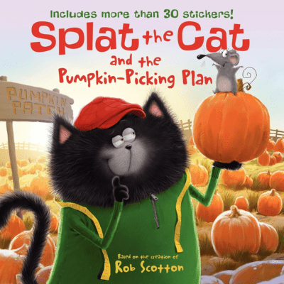 Splat the Cat enjoys a fun pumpkin-picking adventure in this delightful Halloween book for kids, perfect for celebrating the spooky season with little readers.