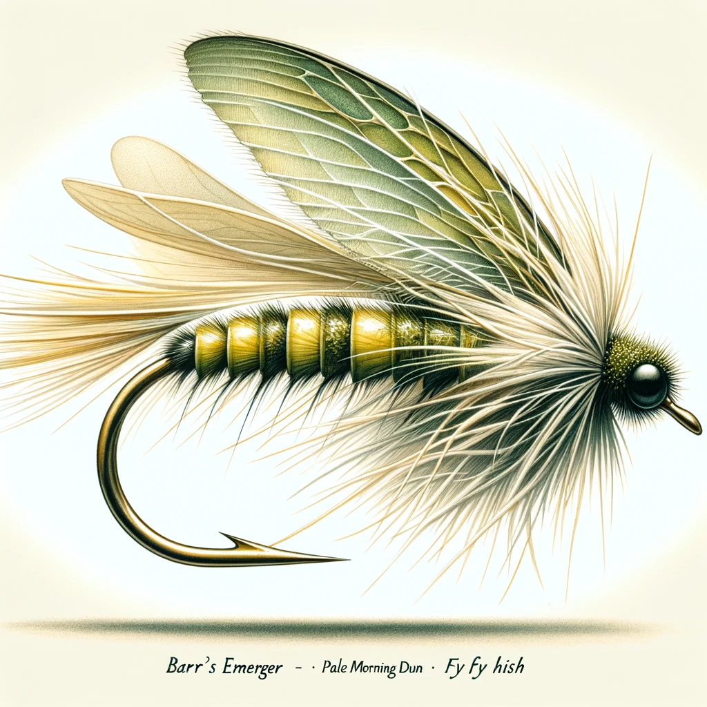 Illustration of a Barr's Emerger fly in PMD colours, designed for effective fly fishing.