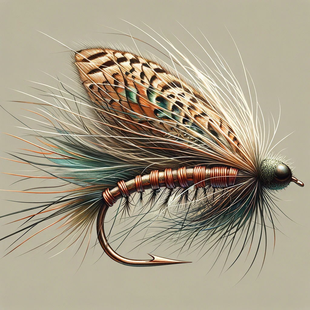 A lifelike Pheasant Tail Nymph fly for fly fishing, highlighting its intricate design and features.