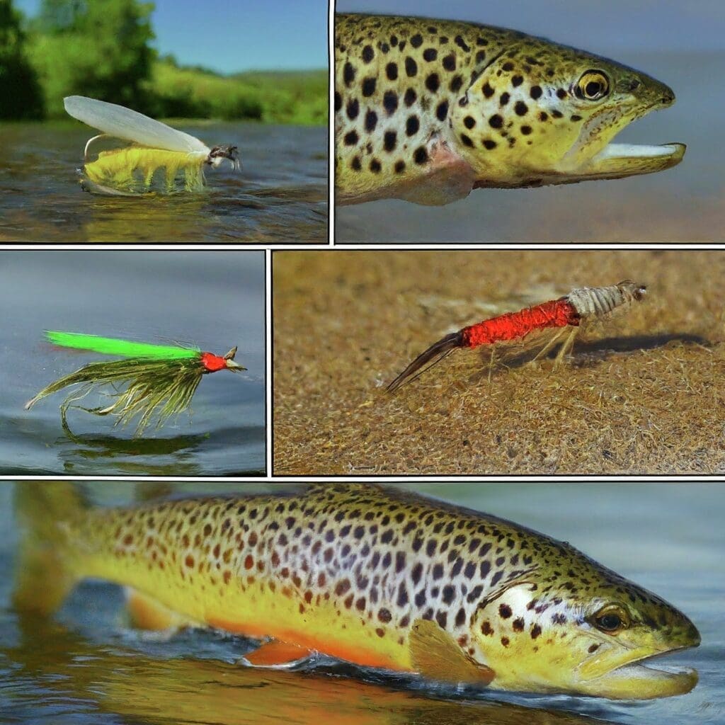 Three Blue-Wing Olive hatch variations with trout nearby, aligned with the Bow River Hatch Chart.