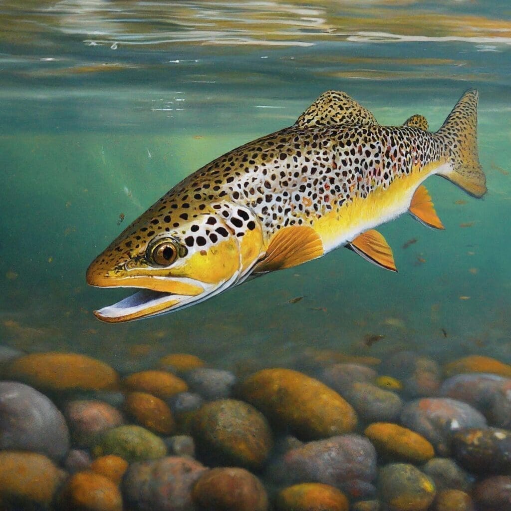 Large trout investigates March Brown hatch on Bow River, guided by the Hatch Chart.