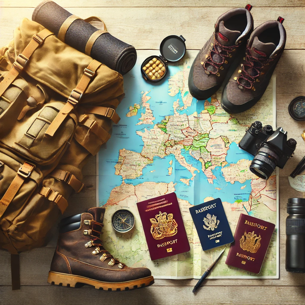 Europe backpacking packing list essentials including gear, map, and boots for a perfect trip.