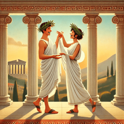 Couple dressed as Greek gods in togas, perfect for Pinterest couples Halloween costumes.