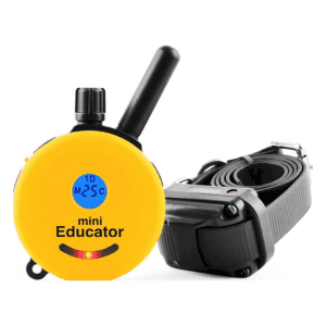 Mini Educator E-Collar with yellow remote control and durable training collar for dogs.